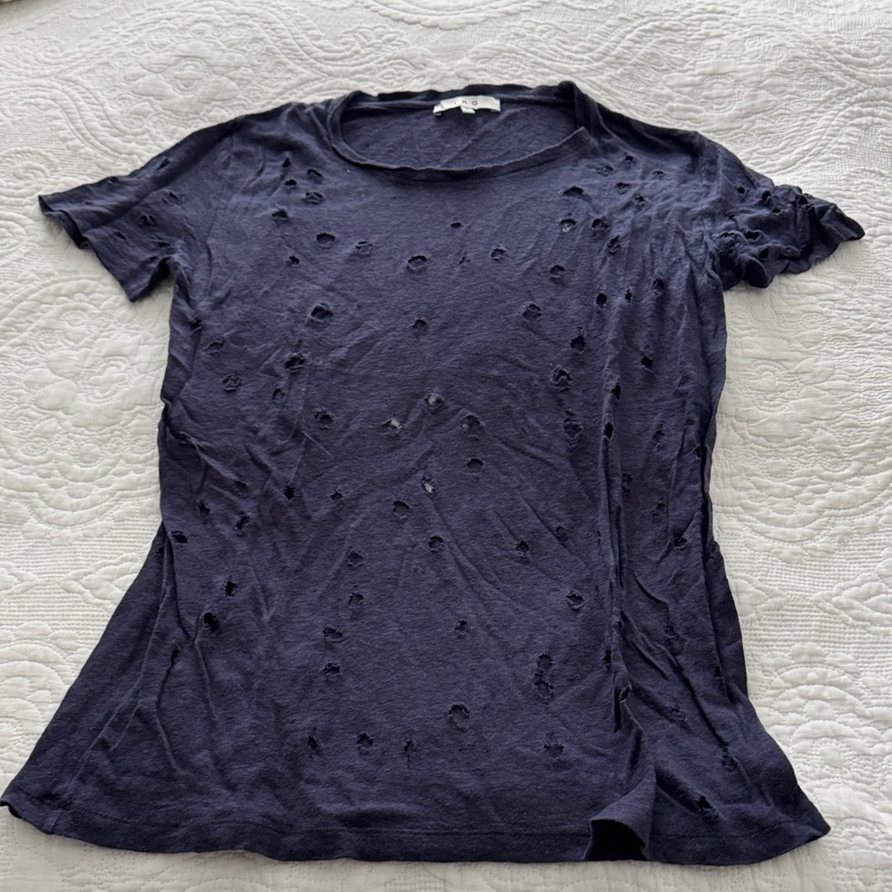 IRO Navy Distressed Short Sleeve Tee